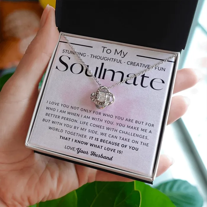 Soulmate Because of You To My Wife Necklace From Husband Christmas Gifts Birthday Present Wedding Anniversary Gift Valentines Day ShineOn Fulfillment Necklaces