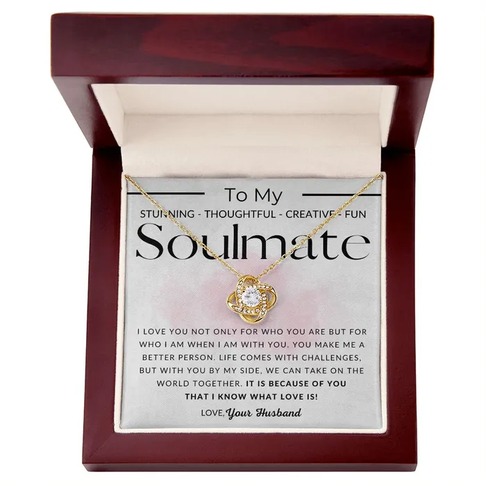 Soulmate Because of You To My Wife Necklace From Husband Christmas Gifts Birthday Present Wedding Anniversary Gift Valentines Day ShineOn Fulfillment Necklaces