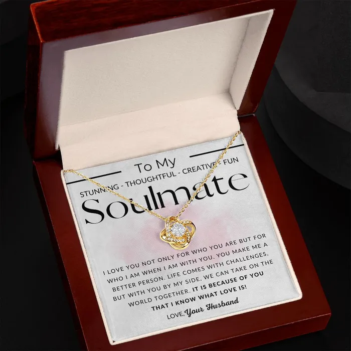 Soulmate Because of You To My Wife Necklace From Husband Christmas Gifts Birthday Present Wedding Anniversary Gift Valentines Day ShineOn Fulfillment Necklaces