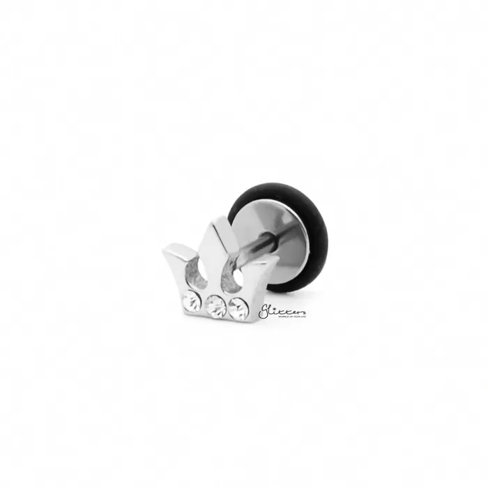 Stainless Steel Crown Fake Plug Earring Silver Glitters Earrings