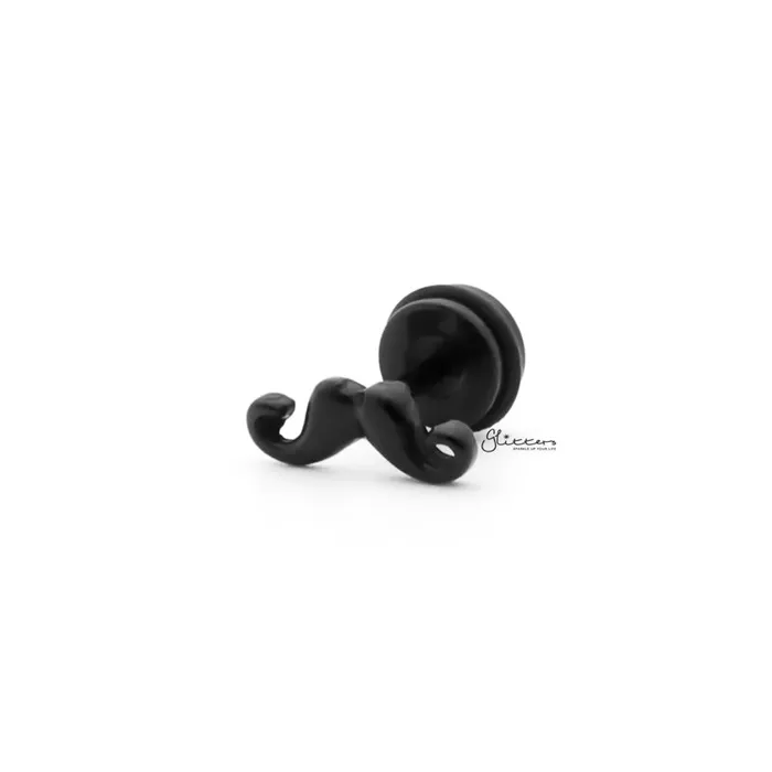 Stainless Steel Moustache Fake Plug Earring Black Glitters Earrings