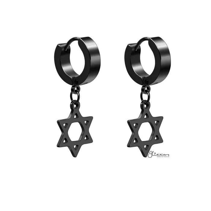 Star of David Symbol Huggie Hoop Earrings Black Glitters Earrings