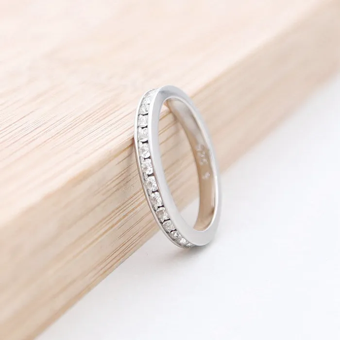 Sterling Silver CZ Paved Eternity Ring Glitters Rings
