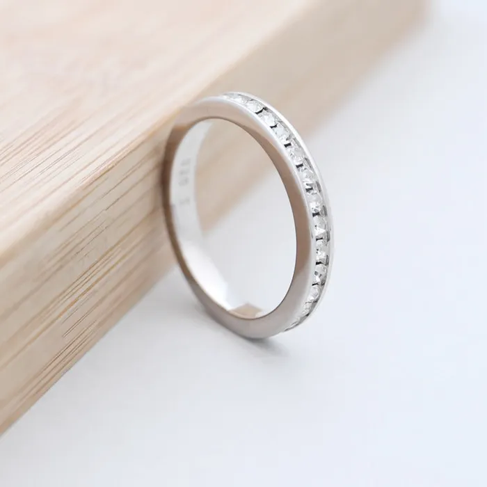 Sterling Silver CZ Paved Eternity Ring Glitters Rings