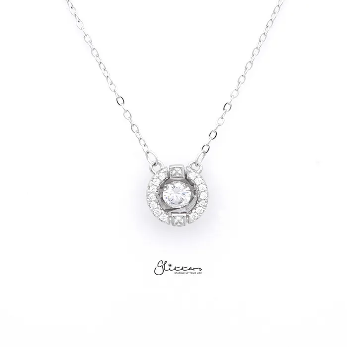 Sterling Silver Hollow CZ Paved Circle with a CZ Stone in The Middle Womens Necklace Glitters Necklaces Sterling Silver Hollow CZ Paved Circle with a CZ Stone in The Middle Womens Necklace Glitters Necklaces