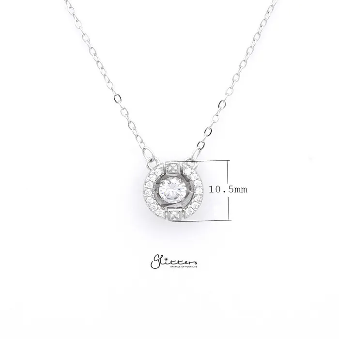 Sterling Silver Hollow CZ Paved Circle with a CZ Stone in The Middle Womens Necklace Glitters Necklaces