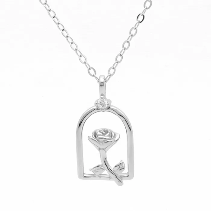 Sterling Silver Rose Necklace Glitters Necklaces