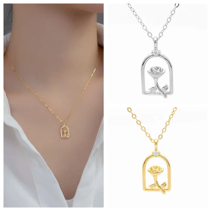 Sterling Silver Rose Necklace Glitters Necklaces