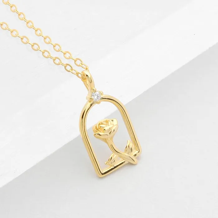 Sterling Silver Rose Necklace Glitters Necklaces