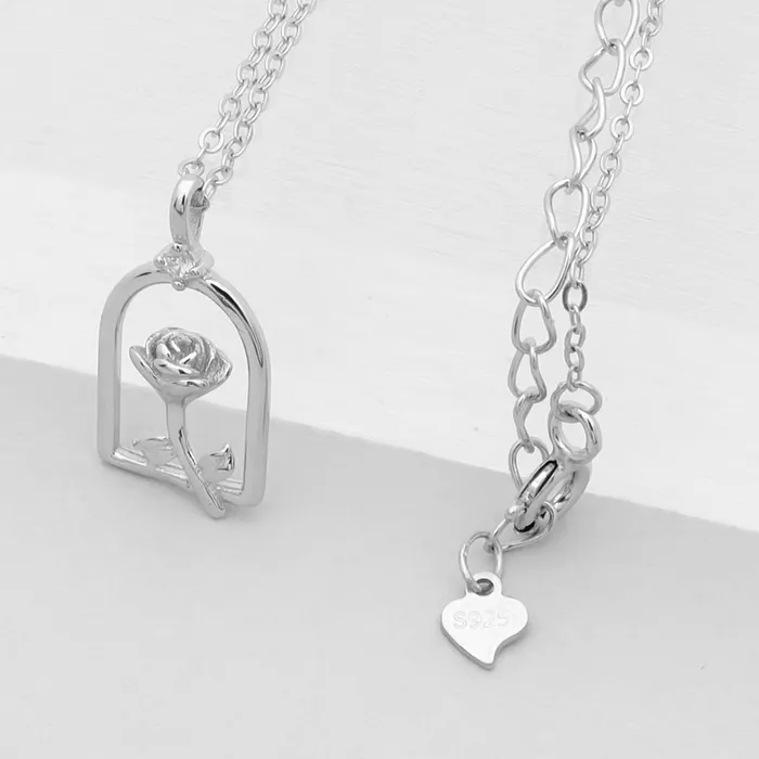 Sterling Silver Rose Necklace Glitters Necklaces