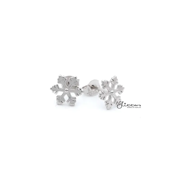 Sterling Silver Snowflake Womens Stud Earrings Glitters Earrings