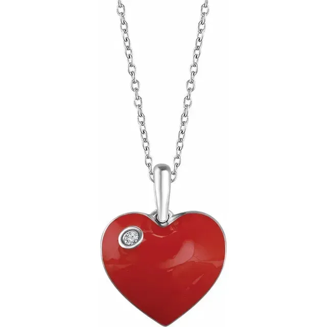 Storyteller by Vintage Magnality Red Enamel Heart Natural Diamond 18 Necklace Sterling Silver Necklaces Storyteller by Vintage Magnality Red Enamel Heart Natural Diamond 18 Necklace Sterling Silver Necklaces