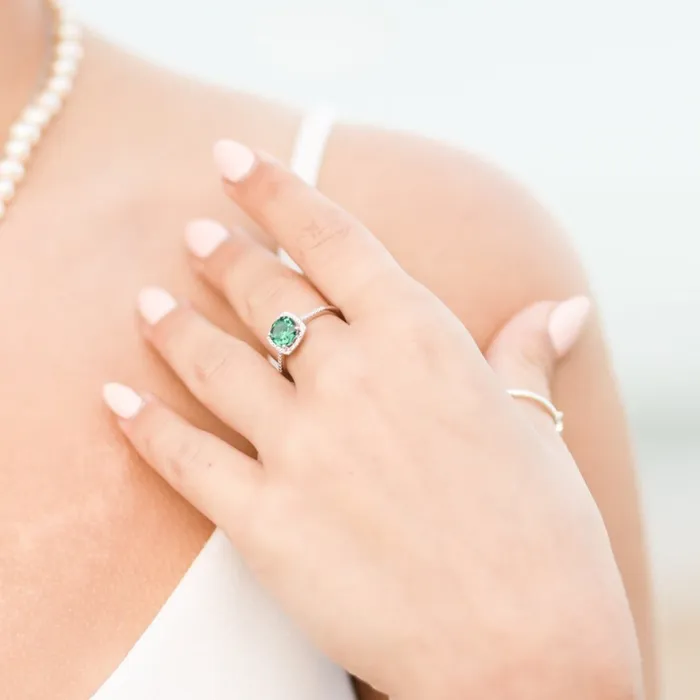 Storyteller by Vintage Magnality Statement Birthstone Natural Diamond Halo Style Ring Sterling Silver Rings