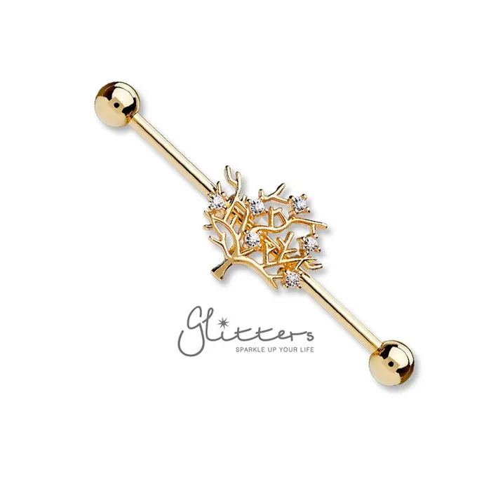 Surgical Steel Industrial Barbells with Multi CZ Set Life of TreeRose Gold Glitters Necklaces Surgical Steel Industrial Barbells with Multi CZ Set Life of TreeRose Gold Glitters Necklaces