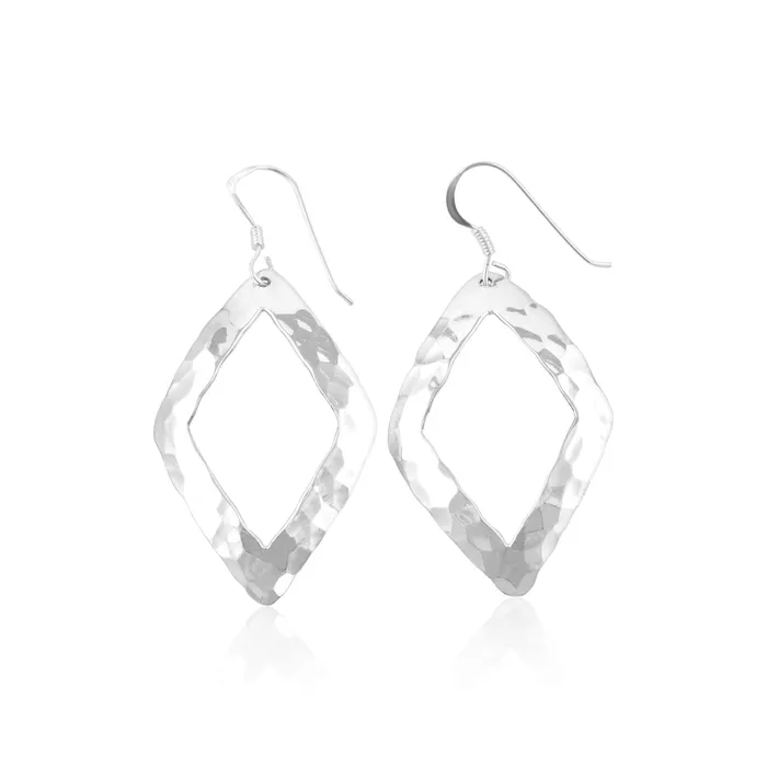Teeda Earrings E1524 Hammered Finish Open Rhombus French Wire Earrings