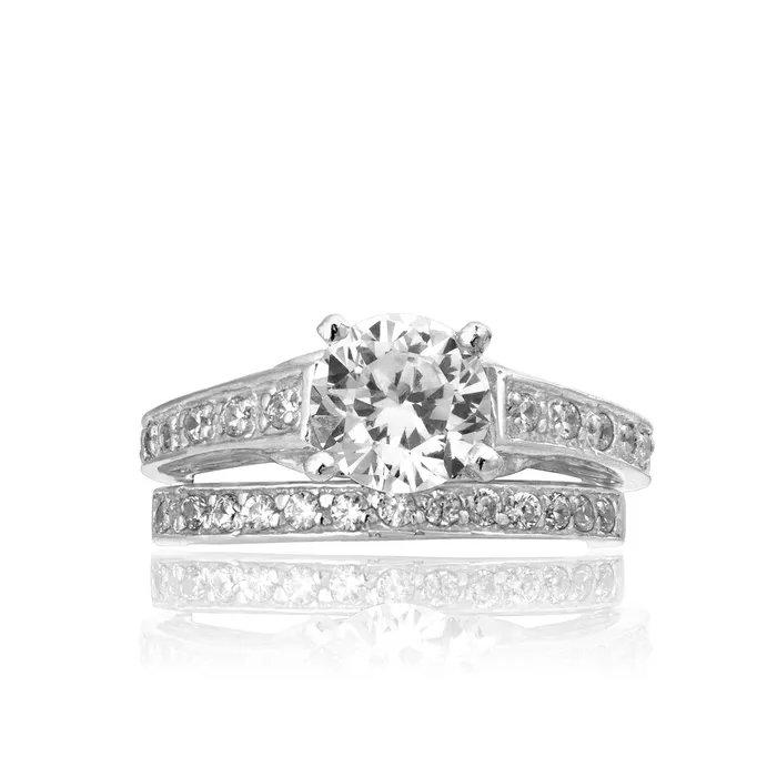 Teeda Rings RSZ2149 Channel Set CZ Engagement Wedding Ring Set