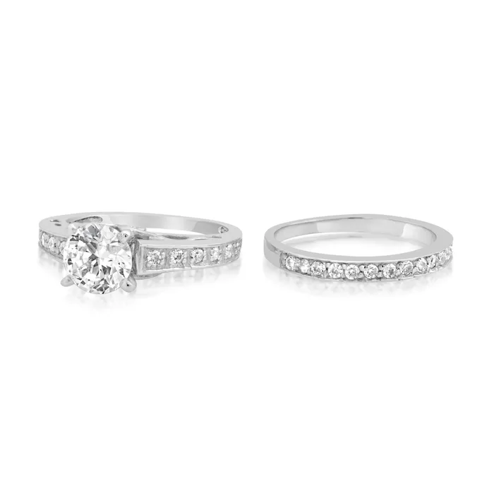 Teeda Rings RSZ2149 Channel Set CZ Engagement Wedding Ring Set