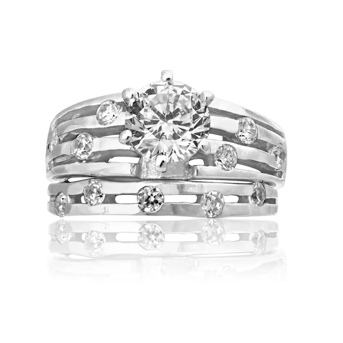 Teeda RSZ2155 Constellation CZ Engagement Wedding Ring Set Rings