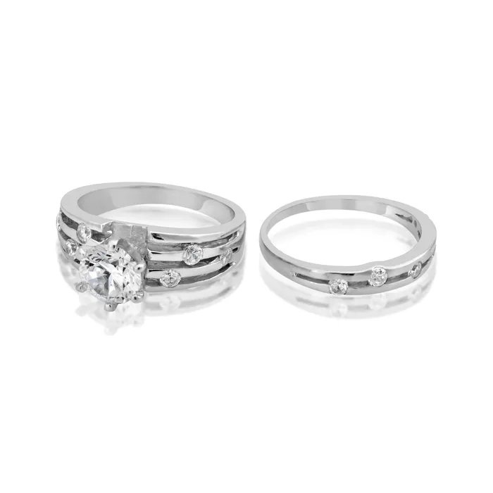 Teeda RSZ2155 Constellation CZ Engagement Wedding Ring Set Rings