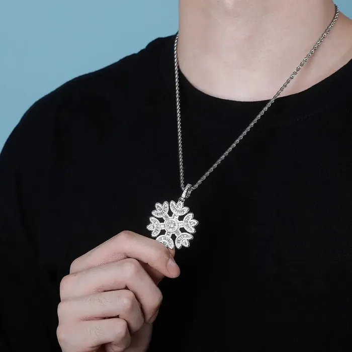 The Icetruck Necklaces Baguette Diamond Snowflake Pendant 925 Silver The Icetruck Necklaces Baguette Diamond Snowflake Pendant 925 Silver