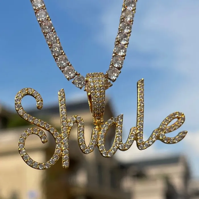 The Icetruck Necklaces Custom Diamond Cursive Font Pendant The Icetruck Necklaces Custom Diamond Cursive Font Pendant