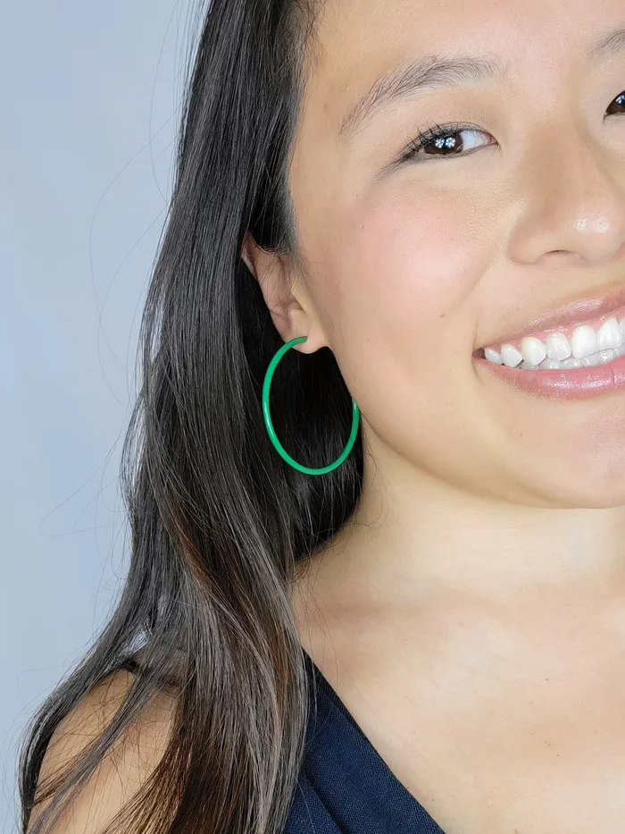 THIN HOOP Forest Green Love Ko Jewelry Earrings