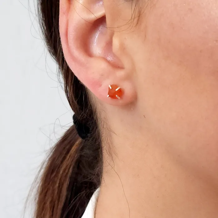 Tiny Raw Carnelian Stud Earrings Uniquelan Jewelry Earrings