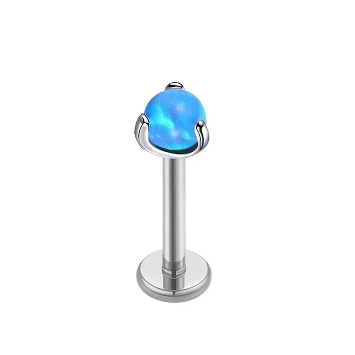 Titanium Opal Top Internally Threaded Flat Back Stud Earrings Blue Glitters Earrings