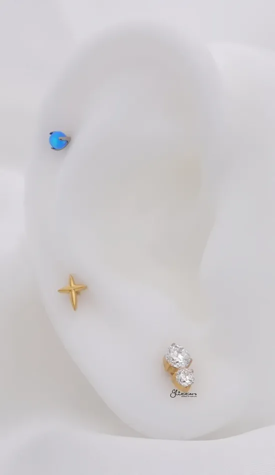Titanium Opal Top Internally Threaded Flat Back Stud Earrings Blue Glitters Earrings