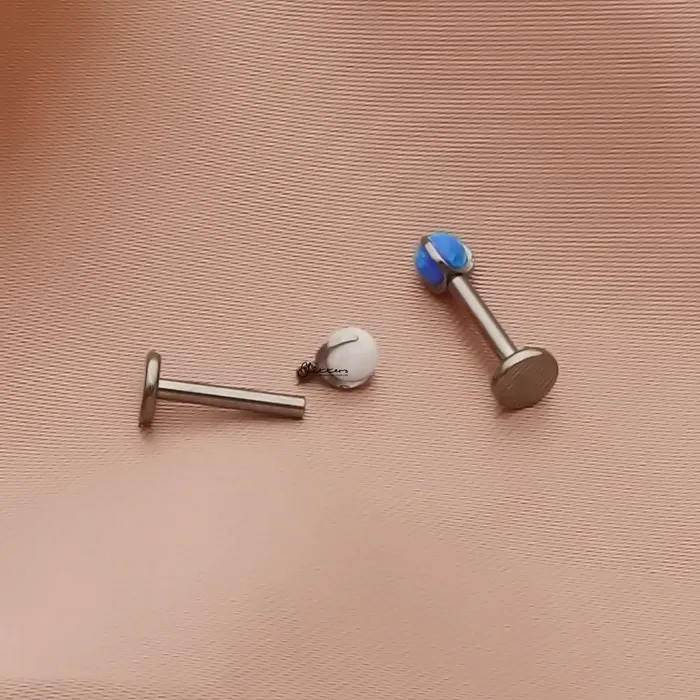 Titanium Opal Top Internally Threaded Flat Back Stud Earrings Blue Glitters Earrings