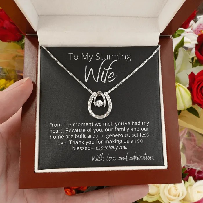 To My Stunning Wife Thank you Lucky In Love Pendant Necklace The Perfect Gift ShineOn Fulfillment Necklaces