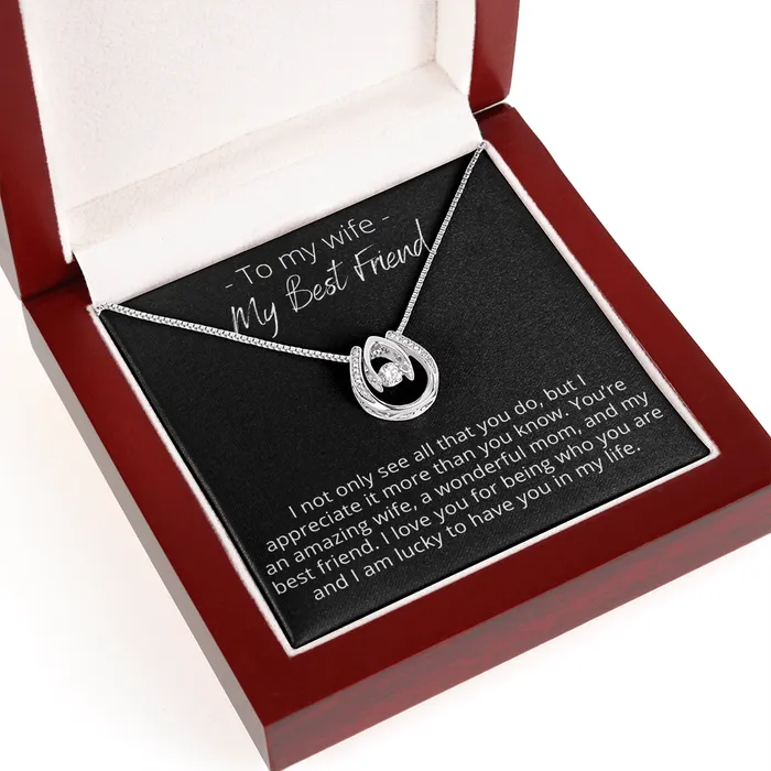 To My Wife My Best Friend Lucky In Love Pendant Necklace The Perfect Gift ShineOn Fulfillment Necklaces