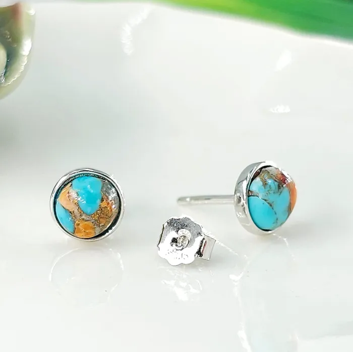 Uniquelan Jewelry Earrings Real Turquoise Bezel Stud Earrings Uniquelan Jewelry Earrings Real Turquoise Bezel Stud Earrings