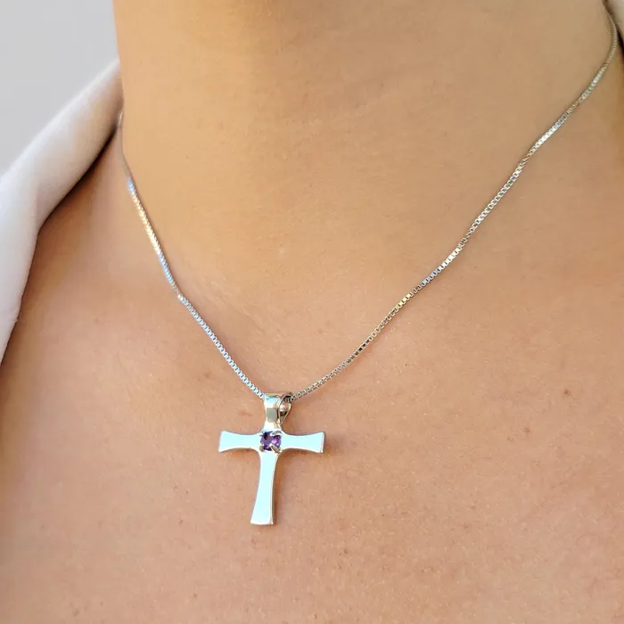 Uniquelan Jewelry Necklaces Real Amethyst Cross Necklace