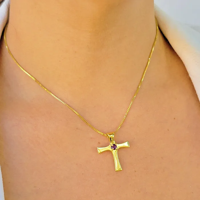 Uniquelan Jewelry Necklaces Real Amethyst Cross Necklace