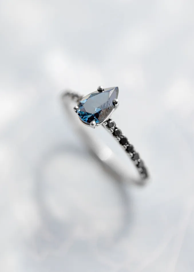Venvs New Theme Rings The Jett Ring 77ct Pear Shaped Blue Moissanite White Gold Venvs New Theme Rings The Jett Ring 77ct Pear Shaped Blue Moissanite White Gold