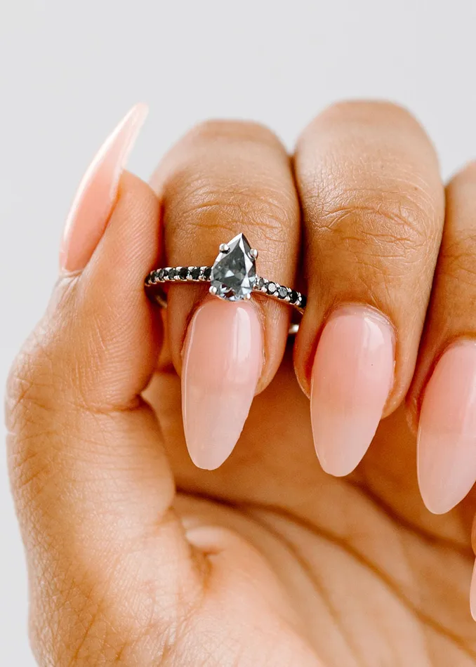 Venvs New Theme Rings The Jett Ring 77ct Pear Shaped Blue Moissanite White Gold