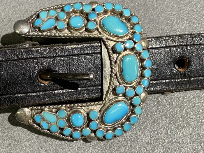 Virgil Dishta Sr Zuni Turquoise Sterling Silver Ranger Set Crown Jewels Coin Rings