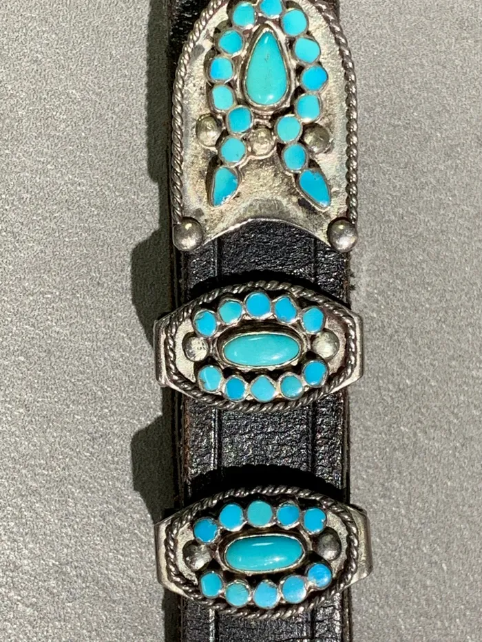 Virgil Dishta Sr Zuni Turquoise Sterling Silver Ranger Set Crown Jewels Coin Rings