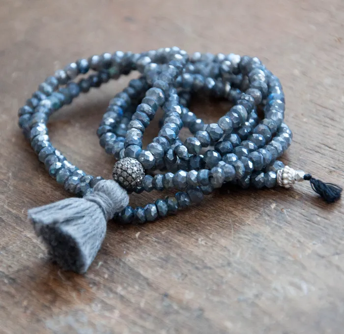 Vivien Frank Long labradorite necklace with diamond and tassel Necklaces