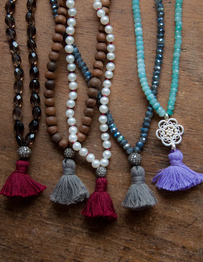 Vivien Frank Long labradorite necklace with diamond and tassel Necklaces