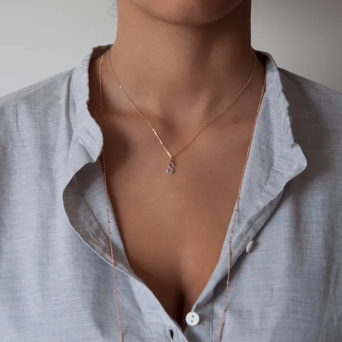 Vivien Frank Necklaces 14k solid gold Diamond Initial Necklace AZ large
