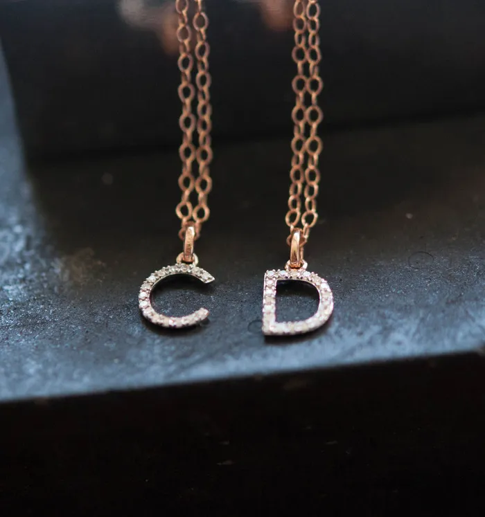Vivien Frank Necklaces 14k solid gold Diamond Initial Necklace AZ large