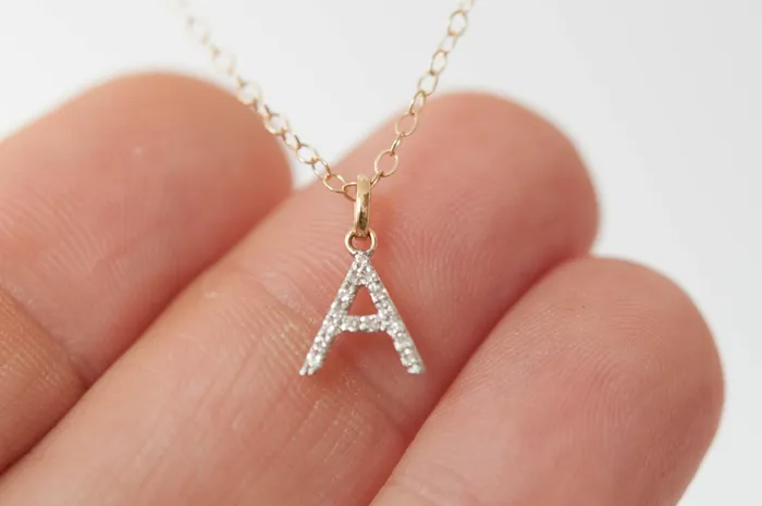 Vivien Frank Necklaces 14k solid gold Diamond Initial Necklace AZ large
